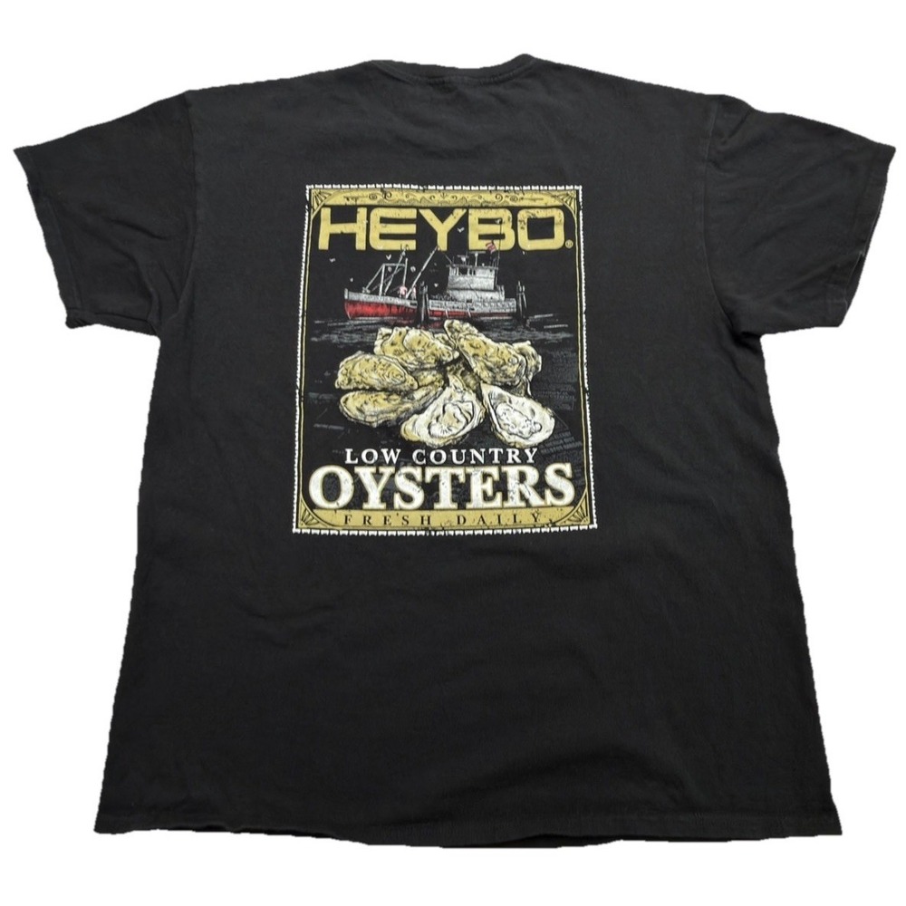 HEYBO Low Country Oysters Graphic T-Shirt Black Size Large Fishing Seafood